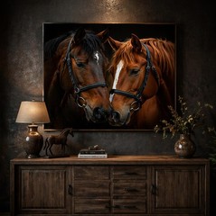 Majestic Pair of Horses Canvas Wall Art – Equine Equestrian Farmhouse Home Decor
