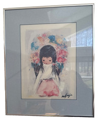 DeGrazia Flower Girl Print Vintage Southwestern Fine Art Silver Metal Frame MCM