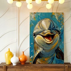 Wall Art Dolphin Painting Print Colorful Ocean Animal Canvas Home Decor Gift
