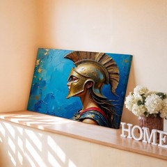Warrior Woman Helmet Canvas Wall Art Ancient Spartan Girl Profile Painting Decor