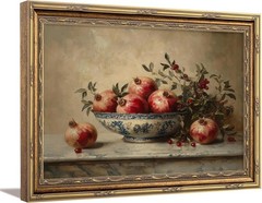 Framed Vintage Pomegranate Still Life Wall Art, Moody Kitchen Canvas Wall Dec…