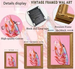 Gold Framed Trendy Pink Cocktail Lobster Canvas Wall Art 9X11in