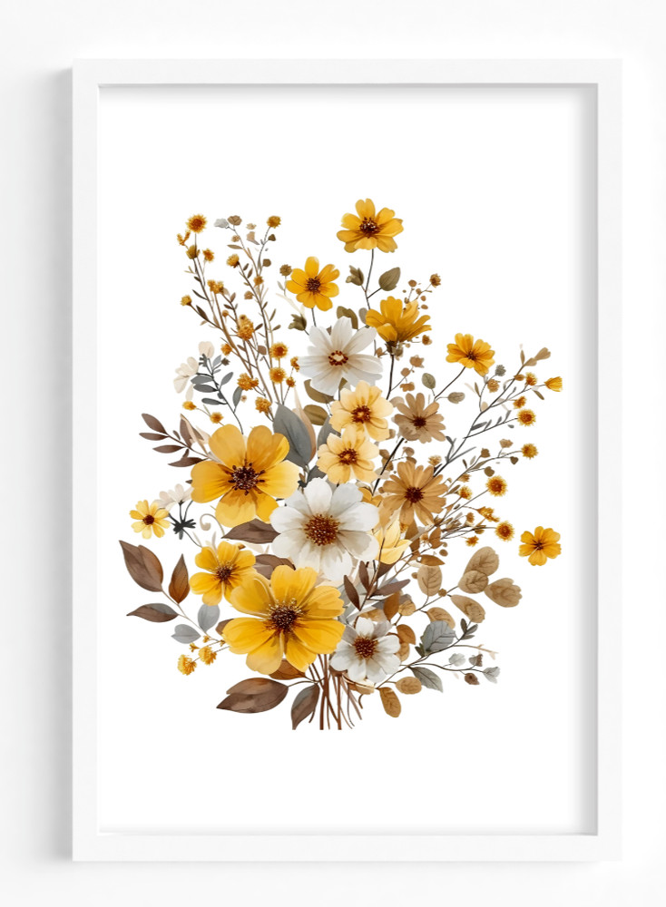 Floral Wall Art Print, Yellow Floral Wall Art Decor, Botanical Wall Art Print