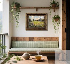 Vintage Gold Framed Landscape Rustic Wall Art Farmhouse Cottage Rural View Pictu