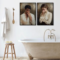 2Pcs Funny Bathroom Canvas Wall Art Toilet Humor Picture Painting Hands Holdi…