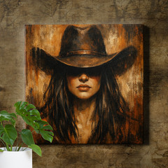 Cowgirl Hat Modern Vintage Western Decor Female Portrait Framed Wall Art
