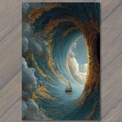 Art Print Golden Ocean Wave Sailboat Surreal Fantasy Seascape