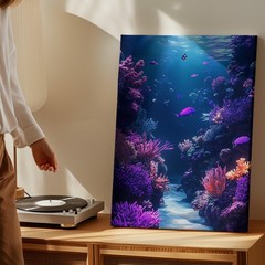 Underwater Coral Reef Canvas Wall Art Ocean Fish Purple Blue Marine Scene Print