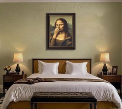 Vintage American Dark Brown Frame Mona Lisa Canvas Wall Art Funny Bathroom Mona
