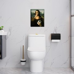 Funny Mona Lisa Canvas Wall Art for Bathroom Decor, Vintage Humor Amusing Toilet