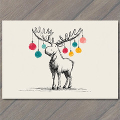 Art Print Moose Christmas Ornaments Antlers Funny Woodland Holiday Cheer Minimal