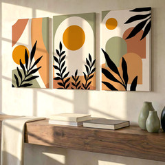 3 Pieces Abstract Botanical Earth Tones Large Wall Art Set for Living Set Of 3