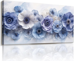 Elegant Blue and White Floral Canvas Art for Living Room and Office 24″x48