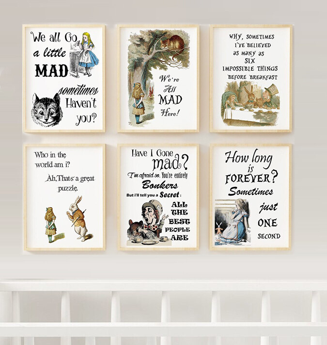 Alice Wonderland Book Quotes Wall Art Decor Set of 6 Print 8.5×11