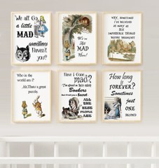 Alice Wonderland Book Quotes Wall Art Decor Set of 6 Print 8.5×11