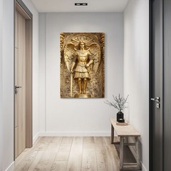 Archangel Michael Gold Angel Statue Wall Art Print on Framed Canvas