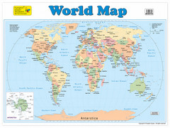 Large «World Map» Educational Poster – 73x52cm Size – Landscape (Printed by Pum
