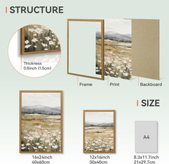 White Wildflowers Wall Art Set of 3, Neutral Meadow Landscape Wall Decor, Minima