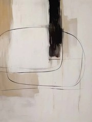 Abstract Minimalist Wall Art Print With Beige And Black Shapes