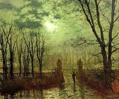 AT THE PARK GATE IN THE GLOAMING 1878 PAINTING BY JOHN ATKINSON GRIMSHAW REPRO