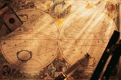 Vintage World Map with Telescope and Compass Photo Art Print Poster 18×12
