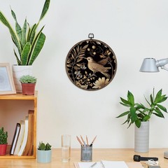 Vintage Bird Floral Framed Wall Art Decor, Gold Botanical Flower Round Canvas…