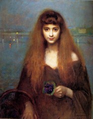 GIRL THE VIOLET SELLER PAINTING BY LOUIS PICARD REPRO