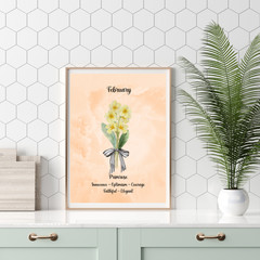 February Birth Flower Primrose Orange Watercolor Print Decor Gift 8×10 UNFRAMED