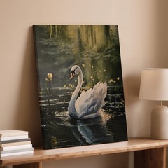 Elegant Swan Water Lilies Canvas Wall Art Nature Wildlife Painting Home Decor