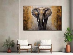 Grey & Golden Big Elephant Oil Paint Wall Art Canvas Unframed Print Art