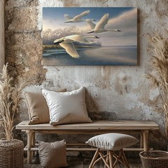 Flying Swans Canvas Wall Art Nature Lake Landscape Wildlife Print Wall Decor