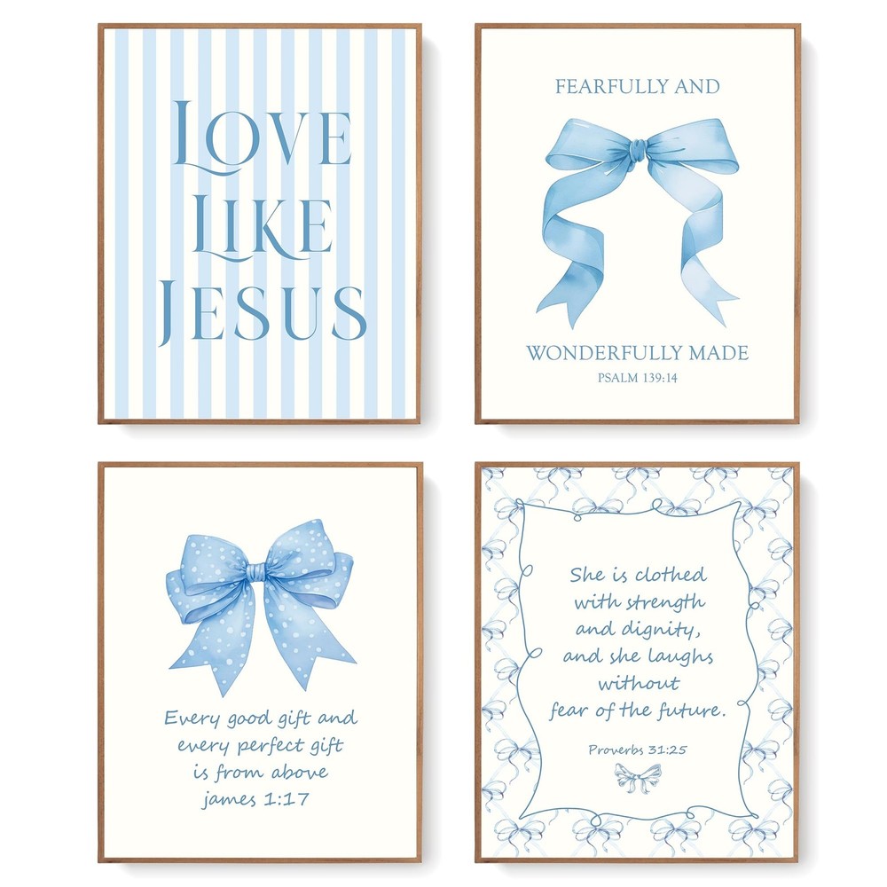 LARTSFRO Coquette Blue Bow Jesus Wall Art Decor Posters, 8X10in, blue bow