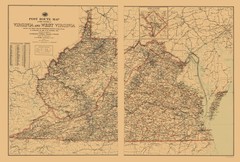 Historic State Map – Virginia West Virginia Postal Routes – USPS 1896 – Vintage