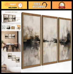 Framed Abstract Wall Art Set of 3 – Modern Black & Brown Decor, Minimalist 12×16
