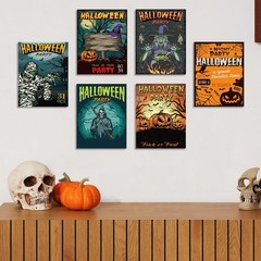Halloween Wall Art Prints,Vintage Gothic Room Decor, Wizard Mummy Bat Pumpkin…