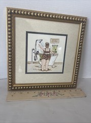 Bathtub Shower Print Joy Alldredge Woman Bathroom Wall Art Gold Framed 11.5 Sq.