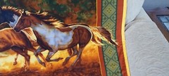 RUNNING STALLIONS COTTON CLOTH  WALL ART  35″ X 43″