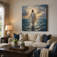 Jesus Walking on Water Canvas Print Inspirational Religious Wall Art Christian