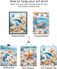 Ocean Animal Seahorse Sea Turtle Starfish Dolphin Seashell Wall Art Poster Se…
