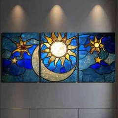 3pcs Sun And Moon Pattern with Stars Metal Print Ready to Hang Art