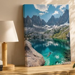 Mountain Lake Landscape Canvas Wall Art Nature Scene Crystal Clear Water Print