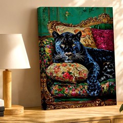 Wall Art Black Panther on Ornate Floral Sofa Canvas Print Home Decor Poster