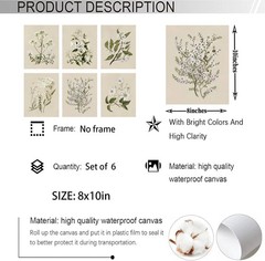 YD&YZY Vintage Botanical Wall Art Neutral Floral Canvas Flower Wall Decor Set of
