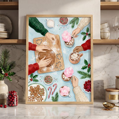 Holiday Baking Watercolor Poster Hot Chocolate Gingerbread Christmas Wall Art