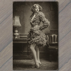 Art Print Woman Tree Dress Vintage Fashion Sepia Retro Holiday Style Evergreen C