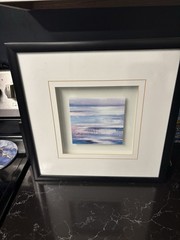 Framed 16×16 White, Blue and Red Abstract, Expressionism, Contemporary Art NEW