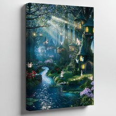 Whimsical Fairy Village Nestled Within A Lush, Enchanted Wall Art Canvas Print