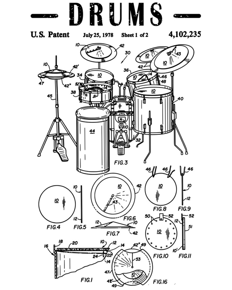 Drum Set Patent Art Print – Vintage Drummer Blueprint Gift Idea – Wall Decor