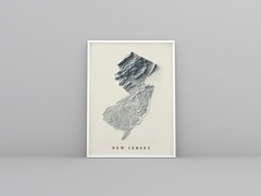 New Jersey Map, New Jersey 2D Relief Map, New Jersey Vintage Map – 2D Flat Print