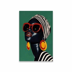 African Art Black Girl on Green Wall Art Print Canvas Painting Poster Wall Mural